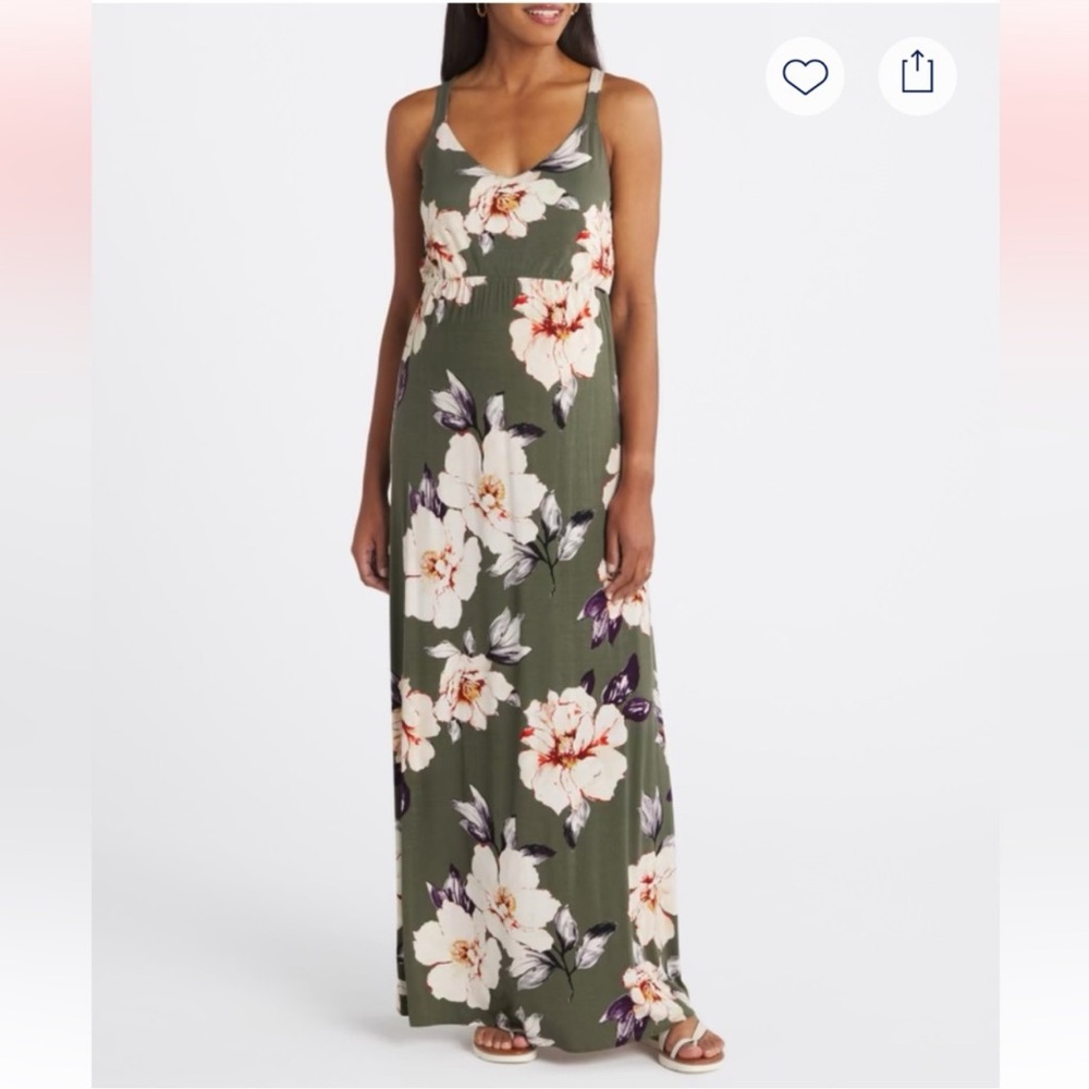 Nine Britton Floral Maxi Dress in Olive and White